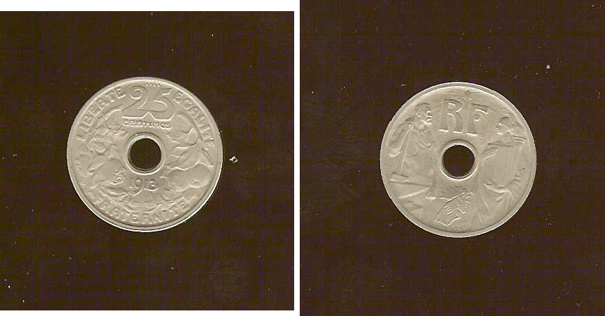 Essai de 25 centimes par Prouvé, petit module 1913 SPL